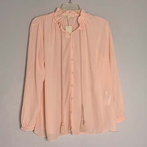 MAJE Romantic Shakespeare tassel blouse soft blush pink long sleeve new small - Picture 6 of 6
